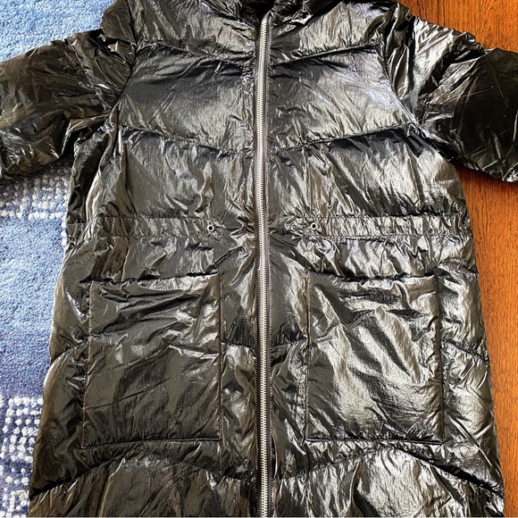 🖤 JET BLACK TALL ZIP UP HOODED DOWN WINTER JACKET! - Picture 11 of 12